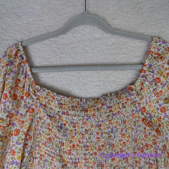 New! Heatherly floral print‎ long sleeve smocked tie front top, size M - Picture 9 of 13